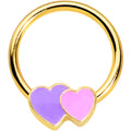BodyCandy 16G 3/8 Gold Tone Purple Hearts BCR Captive Ring — main product shot