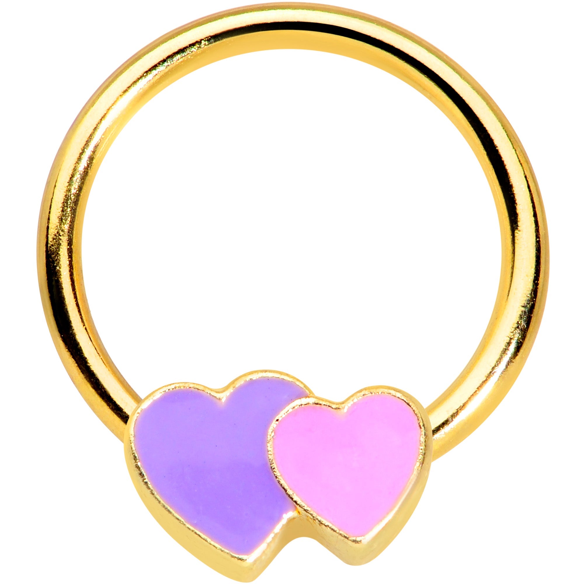 BodyCandy 16G 3/8 Gold Tone Purple Hearts BCR Captive Ring — main product shot