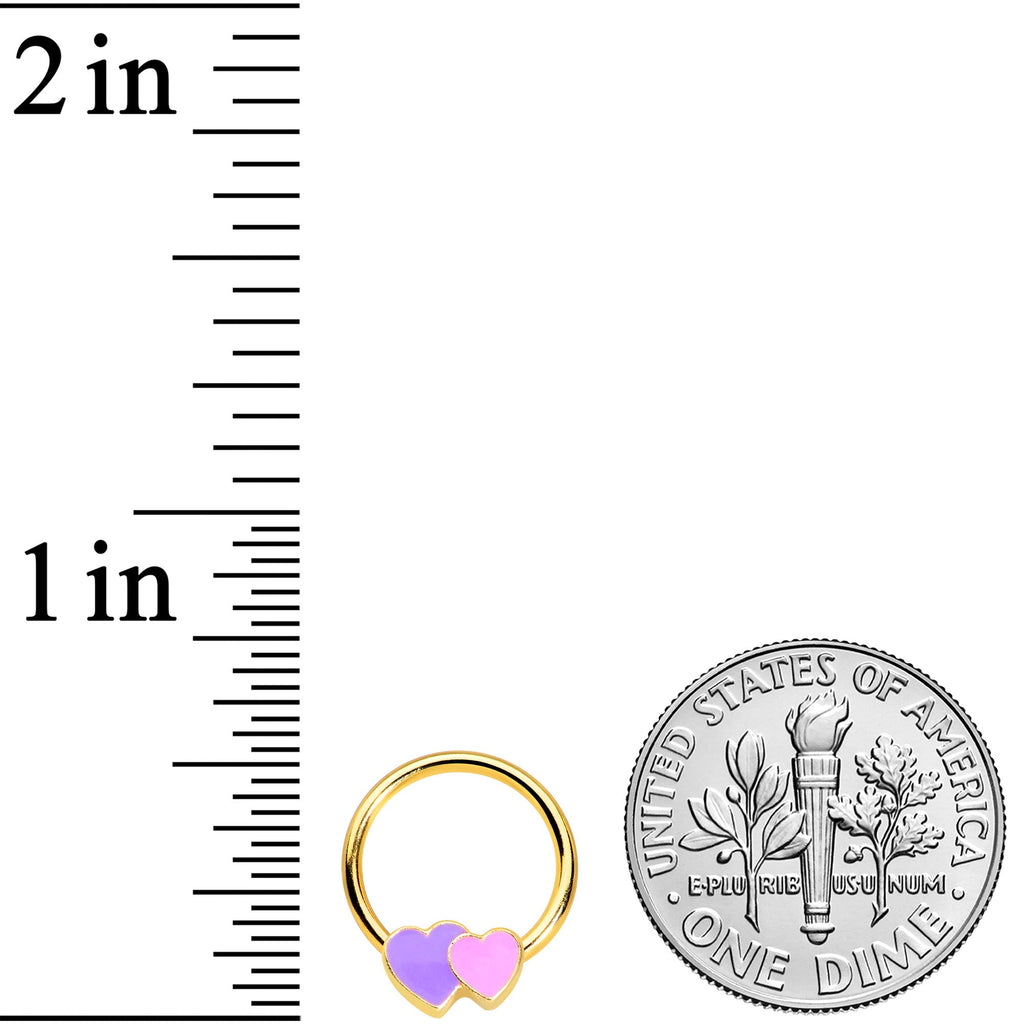 BodyCandy 16G 3/8 Gold Tone Purple Hearts BCR Captive Ring — lifestyle context