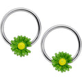 BodyCandy 14G 1/2 Green Daisy BCR Captive Nipple Ring Set — main product shot