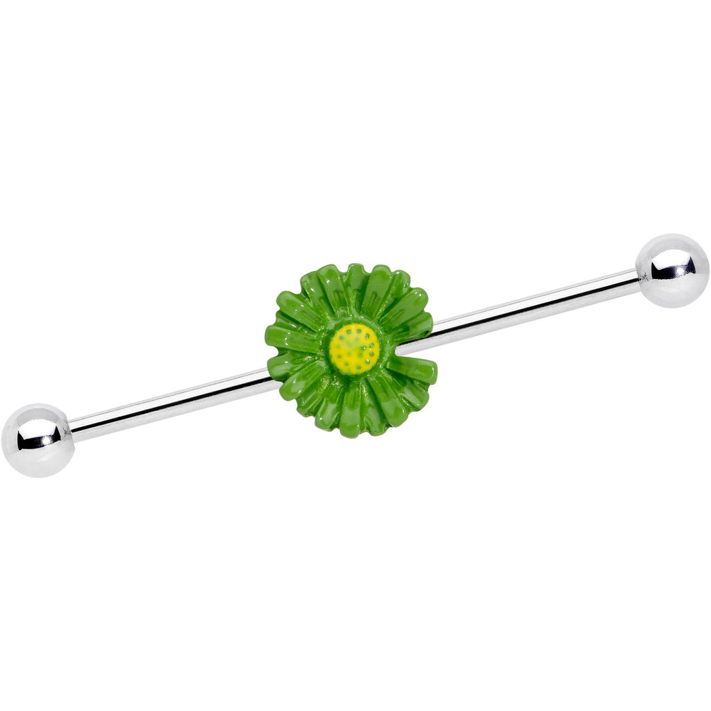 BodyCandy 14G Green Daisy Industrial Barbell 38mm — main product shot