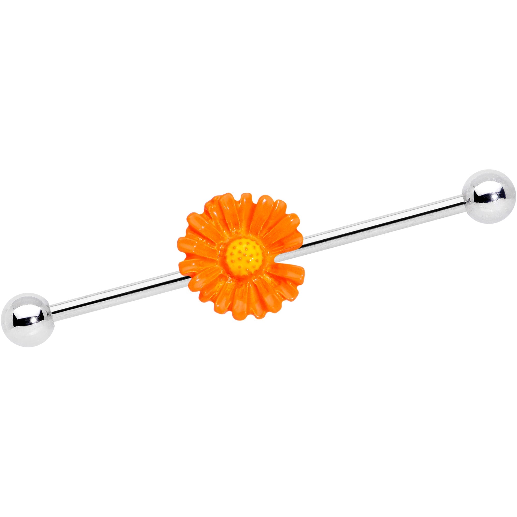 BodyCandy 14G Orange Daisy Industrial Barbell 38mm — main product shot