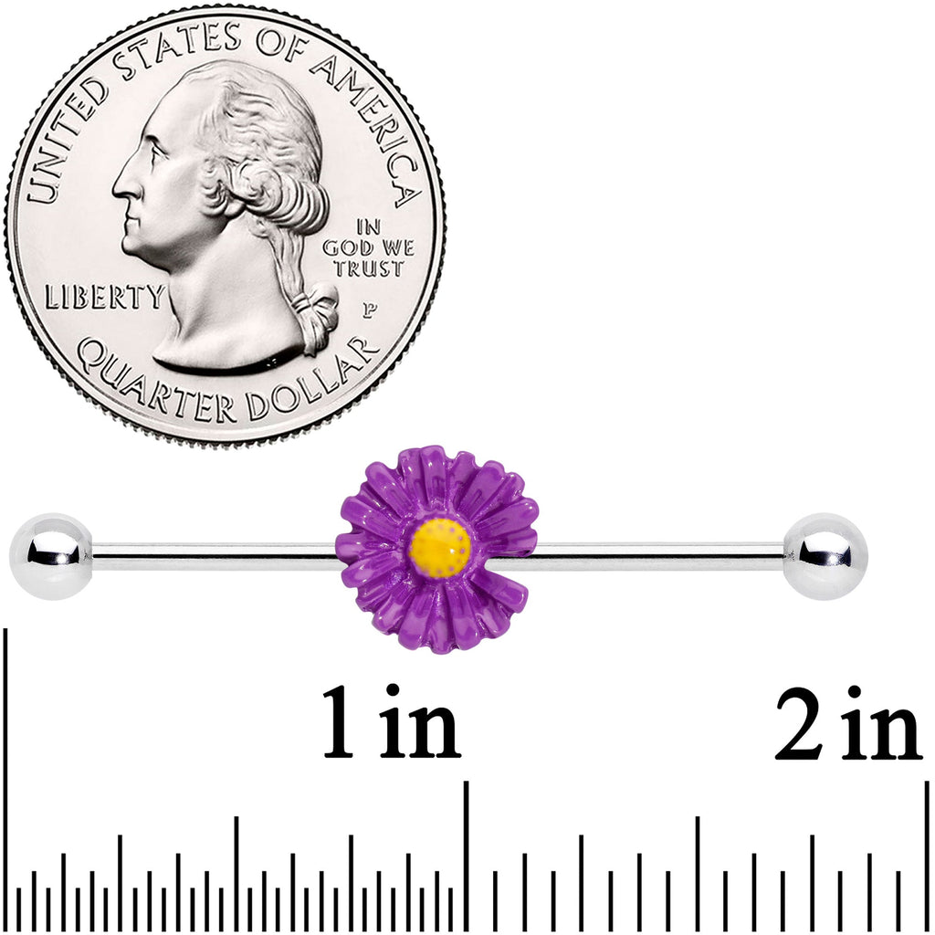 BodyCandy 14G Purple Daisy Industrial Barbell 38mm — detail close-up