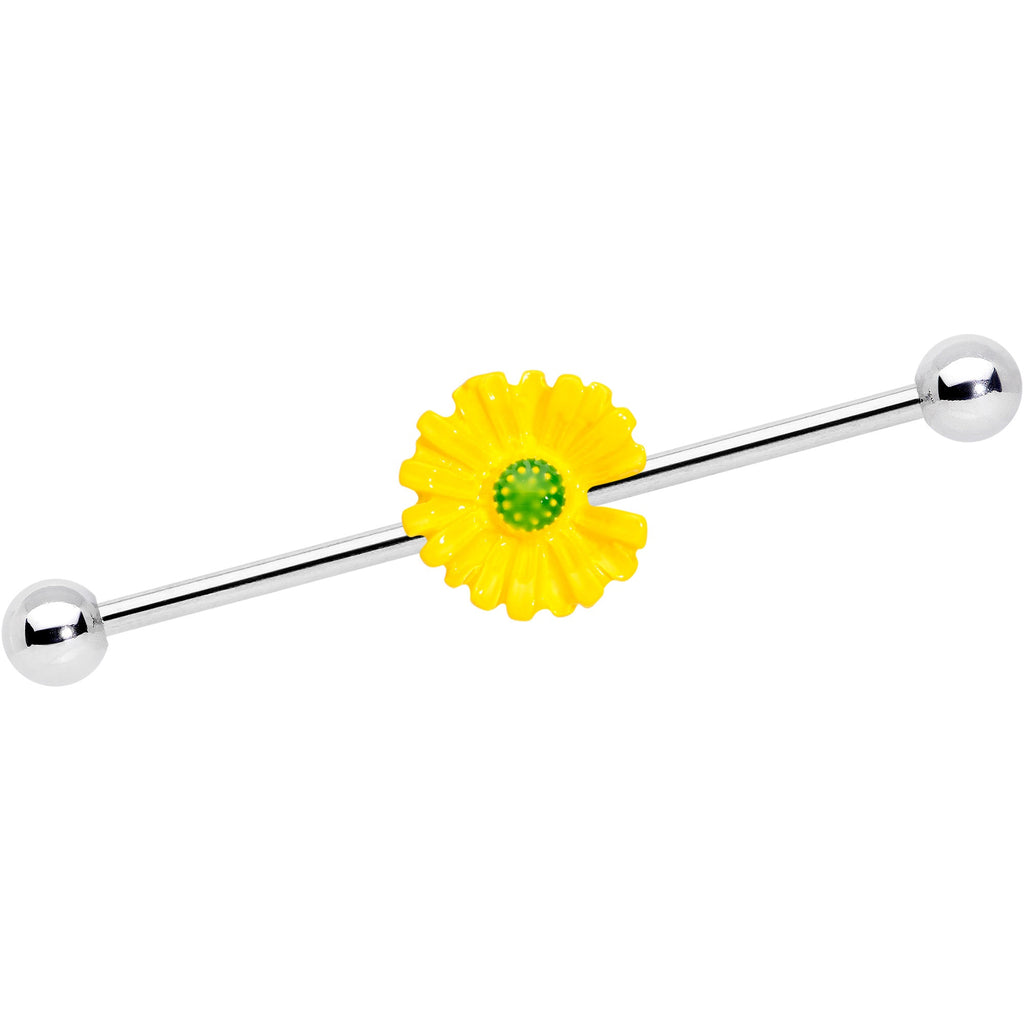 BodyCandy 14G Yellow Daisy Industrial Barbell 38mm — main product shot