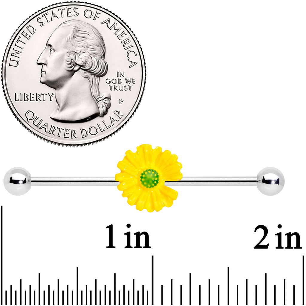 BodyCandy 14G Yellow Daisy Industrial Barbell 38mm — detail close-up