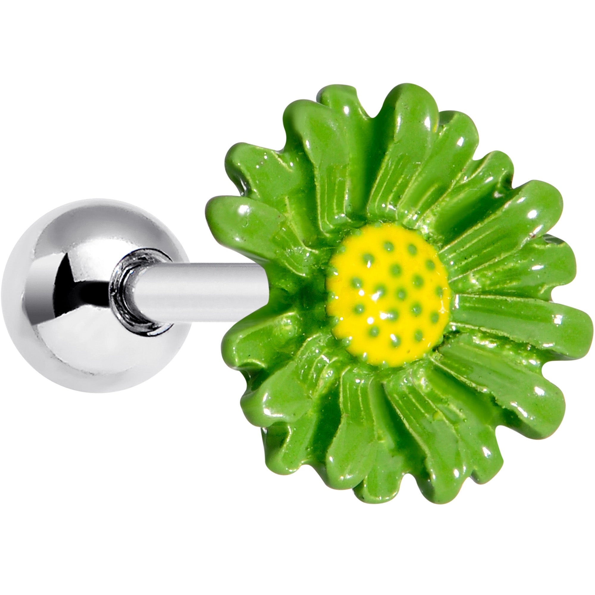 BodyCandy 16G 1/4 Green Daisy Flower Cartilage Tragus Earring — main product shot