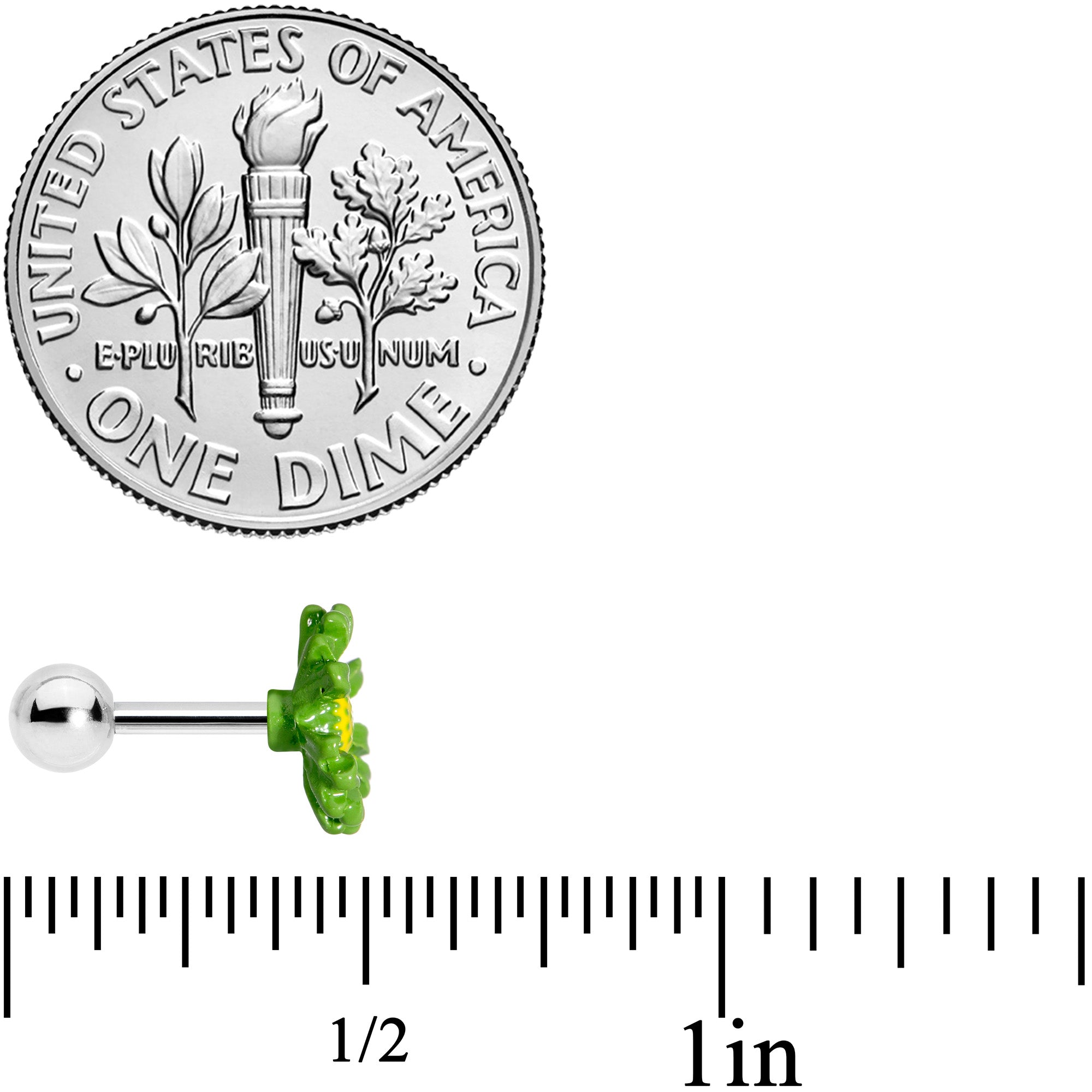 BodyCandy 16G 1/4 Green Daisy Flower Cartilage Tragus Earring — side view