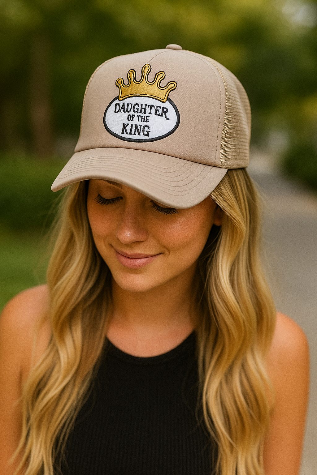 Pretty Little Patriot Pretty Little Patriot Daughter Of The King Patch Trucker Hat -clearance — construction detail