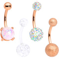 BodyCandy White Faux Opal Clear Gem Rose Gold Tone Aurora Belly Ring Set of 4 — main product shot