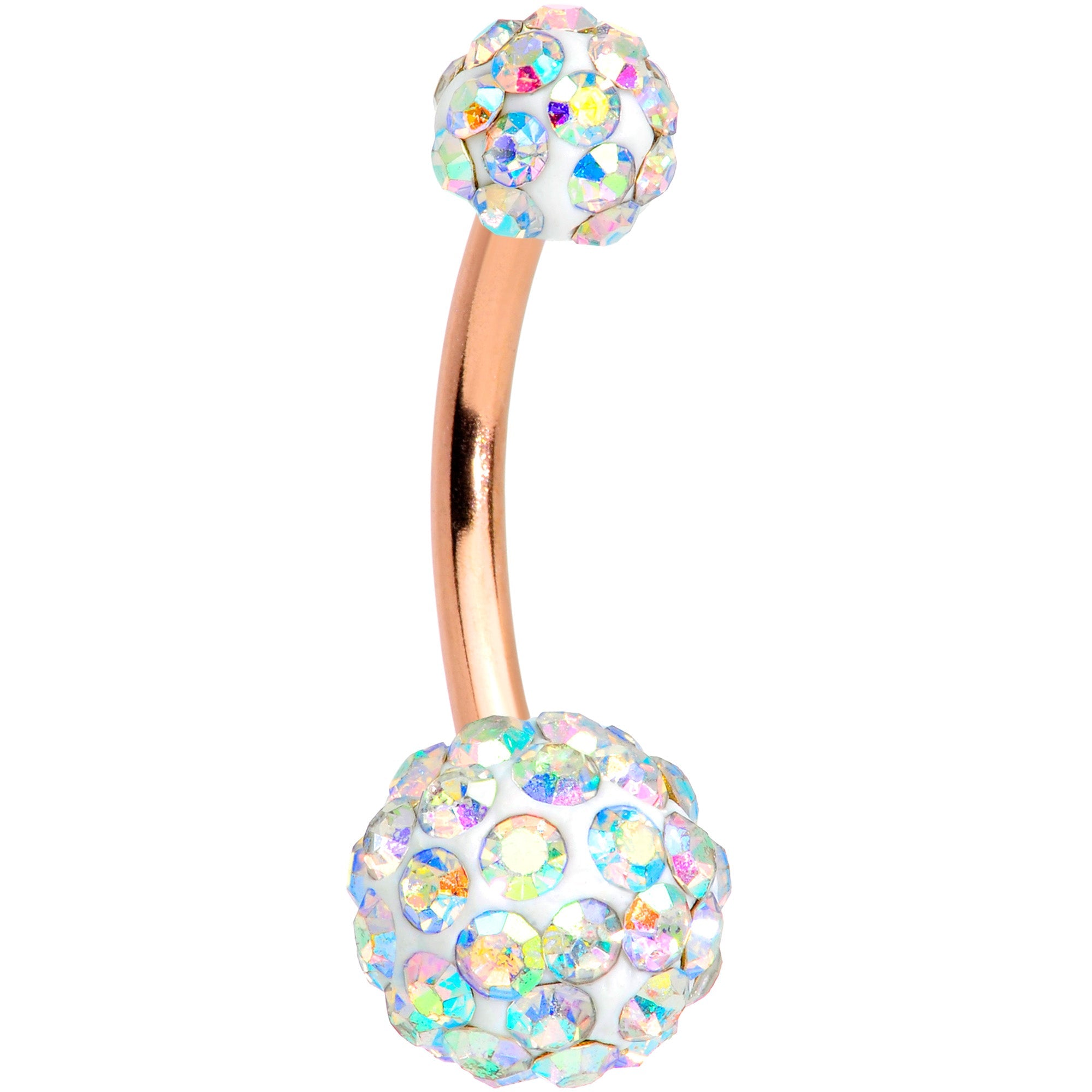BodyCandy White Faux Opal Clear Gem Rose Gold Tone Aurora Belly Ring Set of 4 — side view
