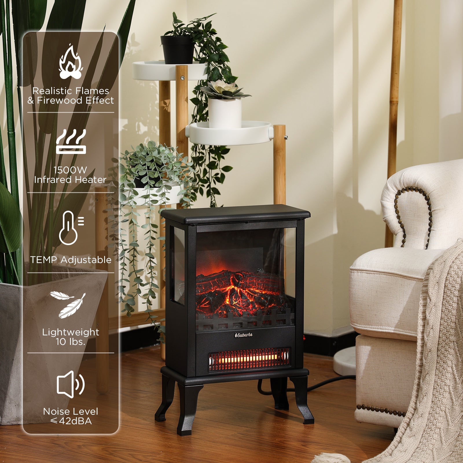 Suburbs TS17Q Electric Fireplace Stove Heater – TURBRO, view 2