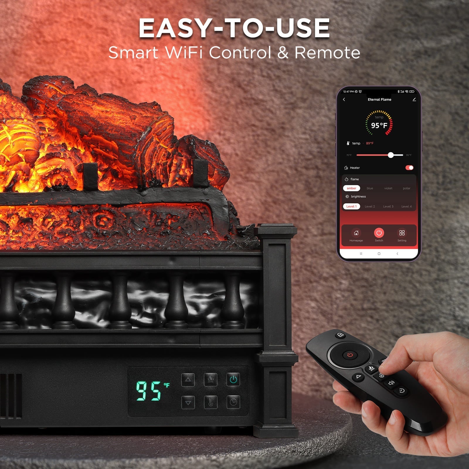 Eternal Flame EF26-PB Smart Electric Fireplace Logs, WiFi Enabled – TURBRO, view 4