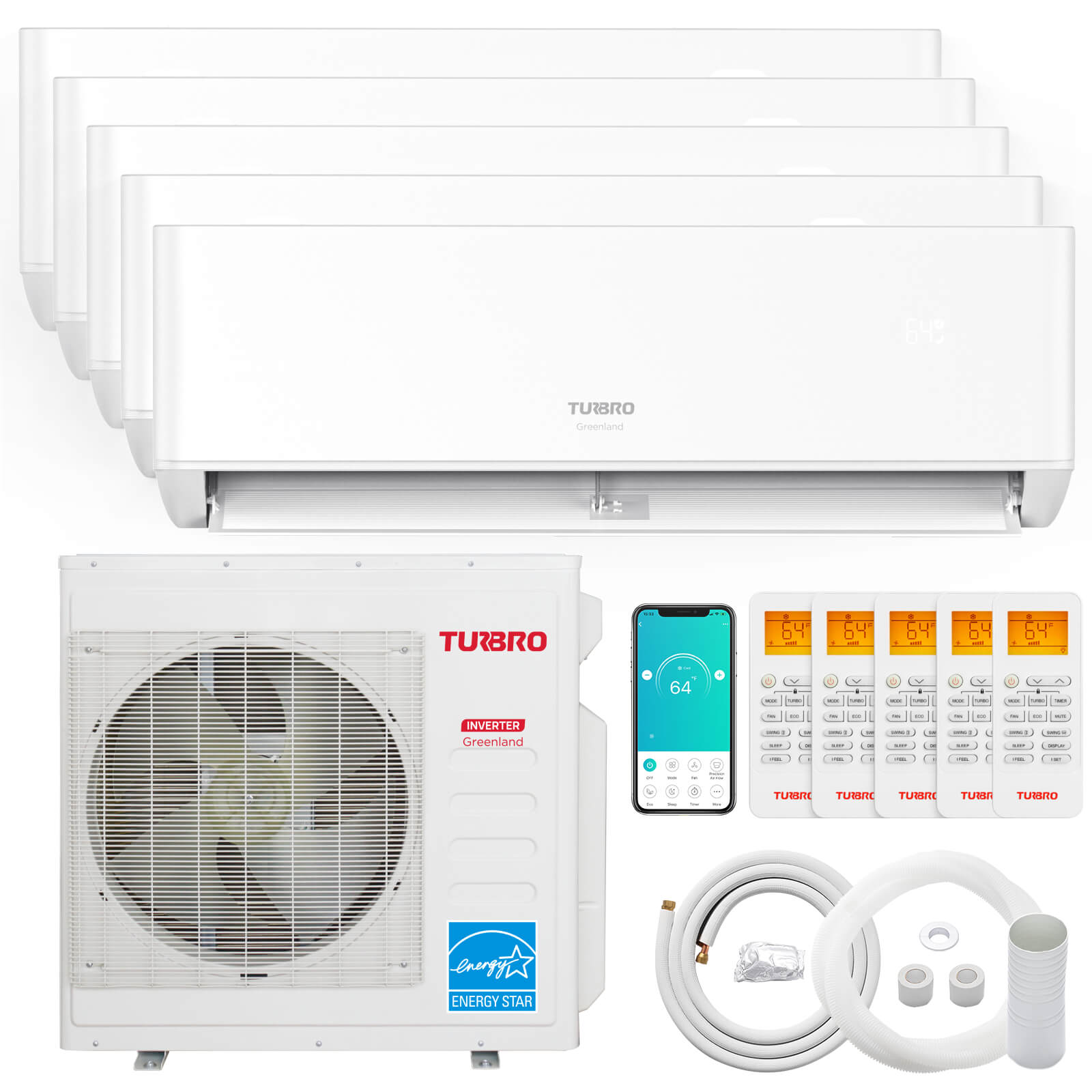 Greenland 42,000 BTU Penta-Zone (5) Mini Split AC (R454B) – TURBRO