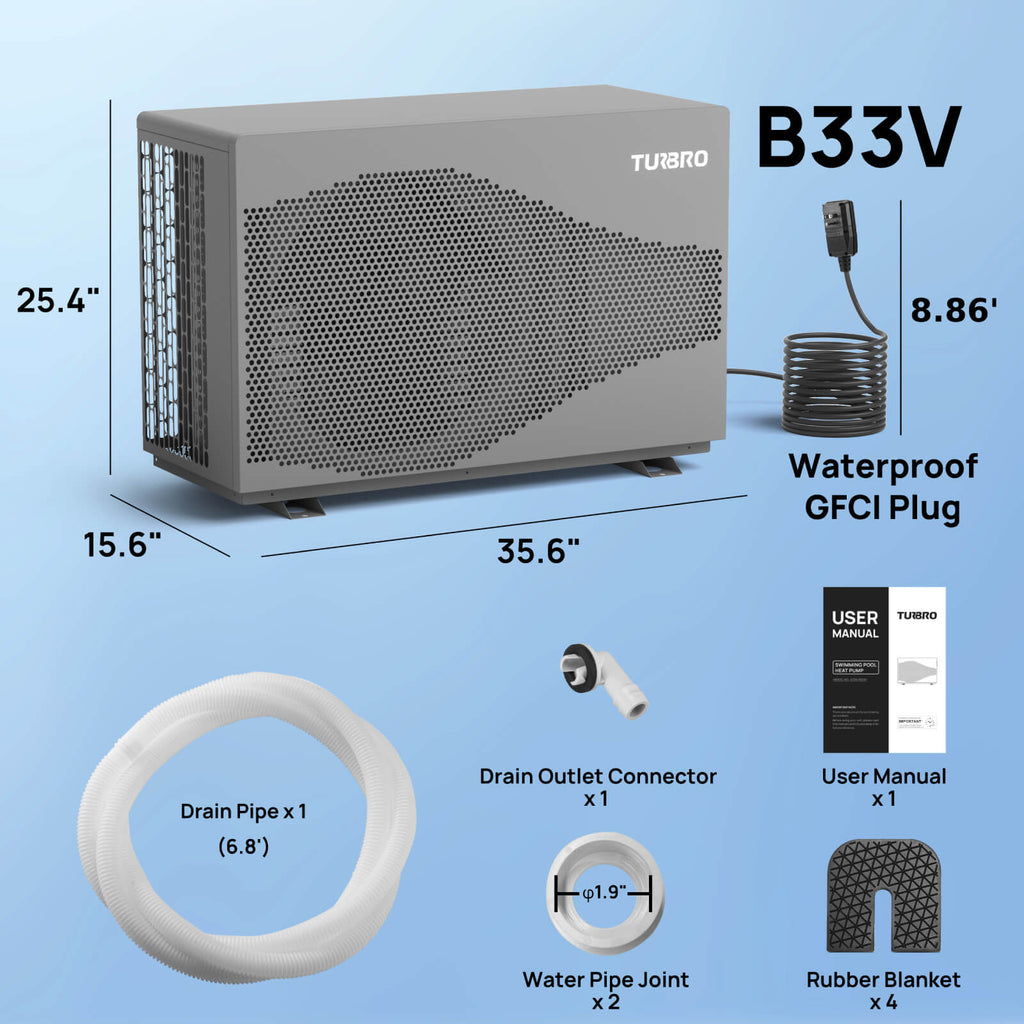 Beluga Inverter Pool Heat Pump, 33K/58K/100K BTU – TURBRO, view 8