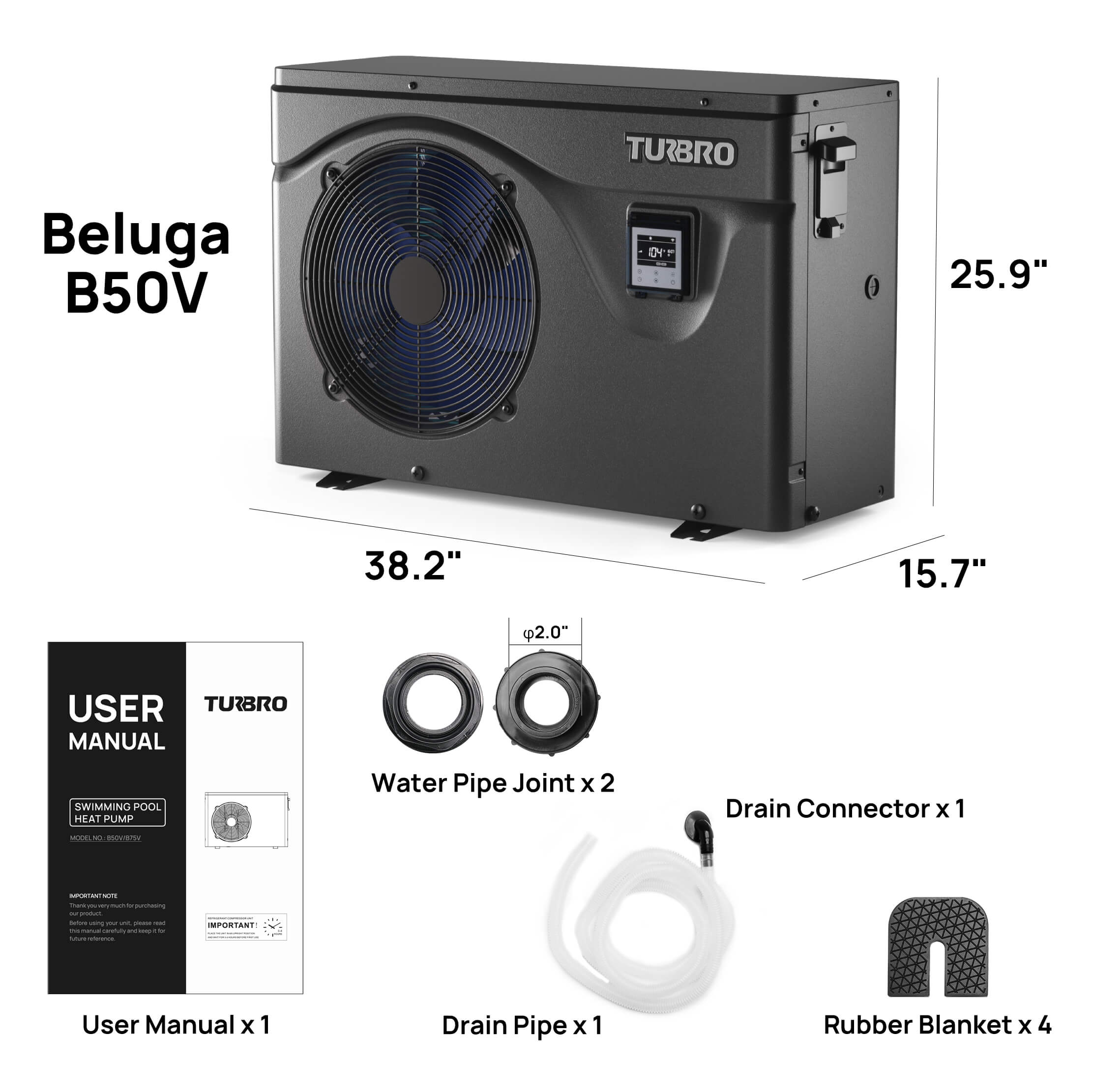 (Open Box) Beluga B50V/B75V Inverter Swimming Pool Heat Pump – TURBRO, view 11