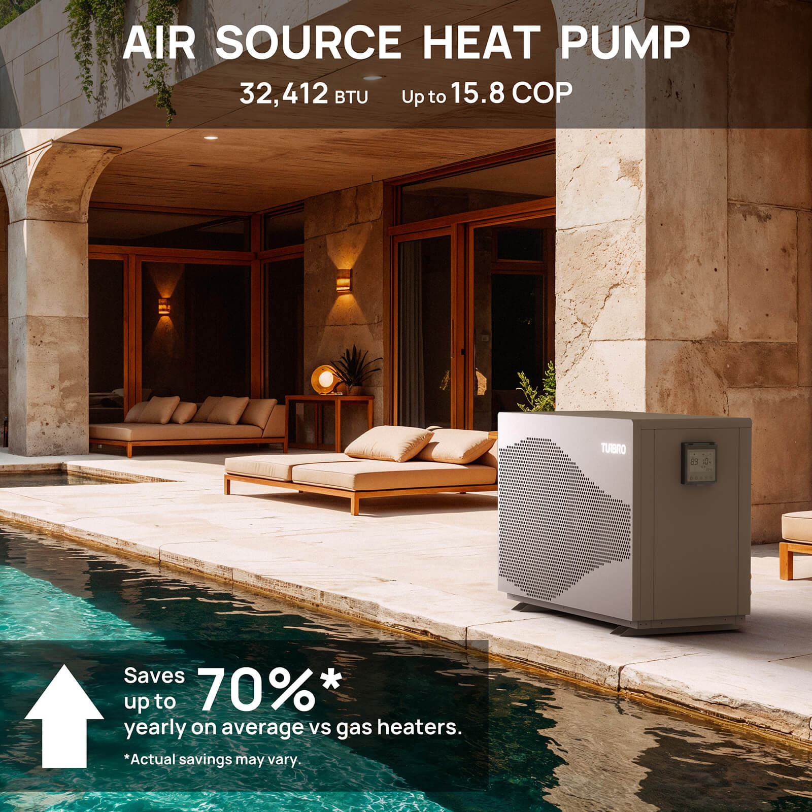 Beluga Inverter Pool Heat Pump, 33K/58K/100K BTU – TURBRO, view 2