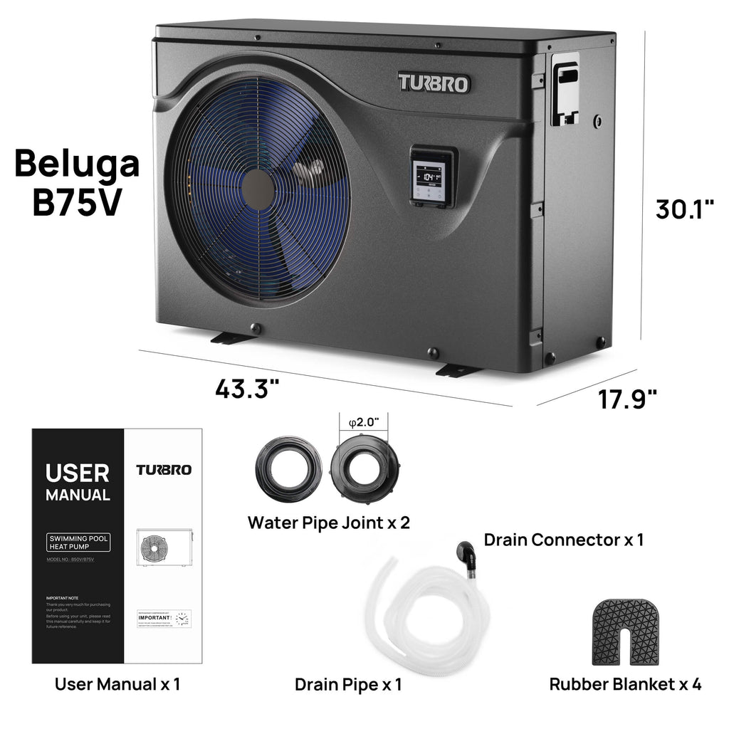 Beluga Inverter Pool Heat Pump, 50K/75K BTU – TURBRO, view 8
