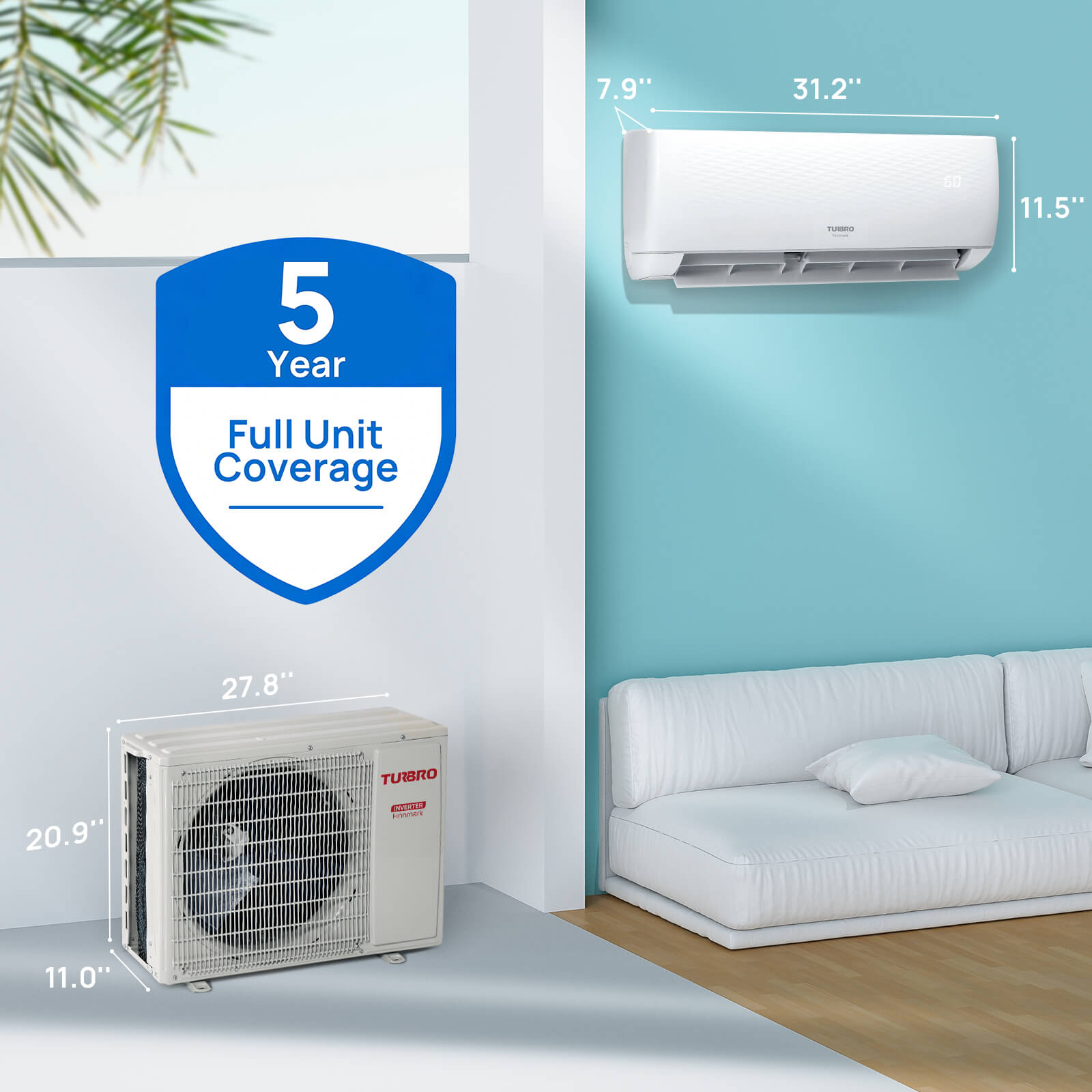 Finnmark 9,000 BTU Single Zone Mini Split AC (R32) – TURBRO, view 2