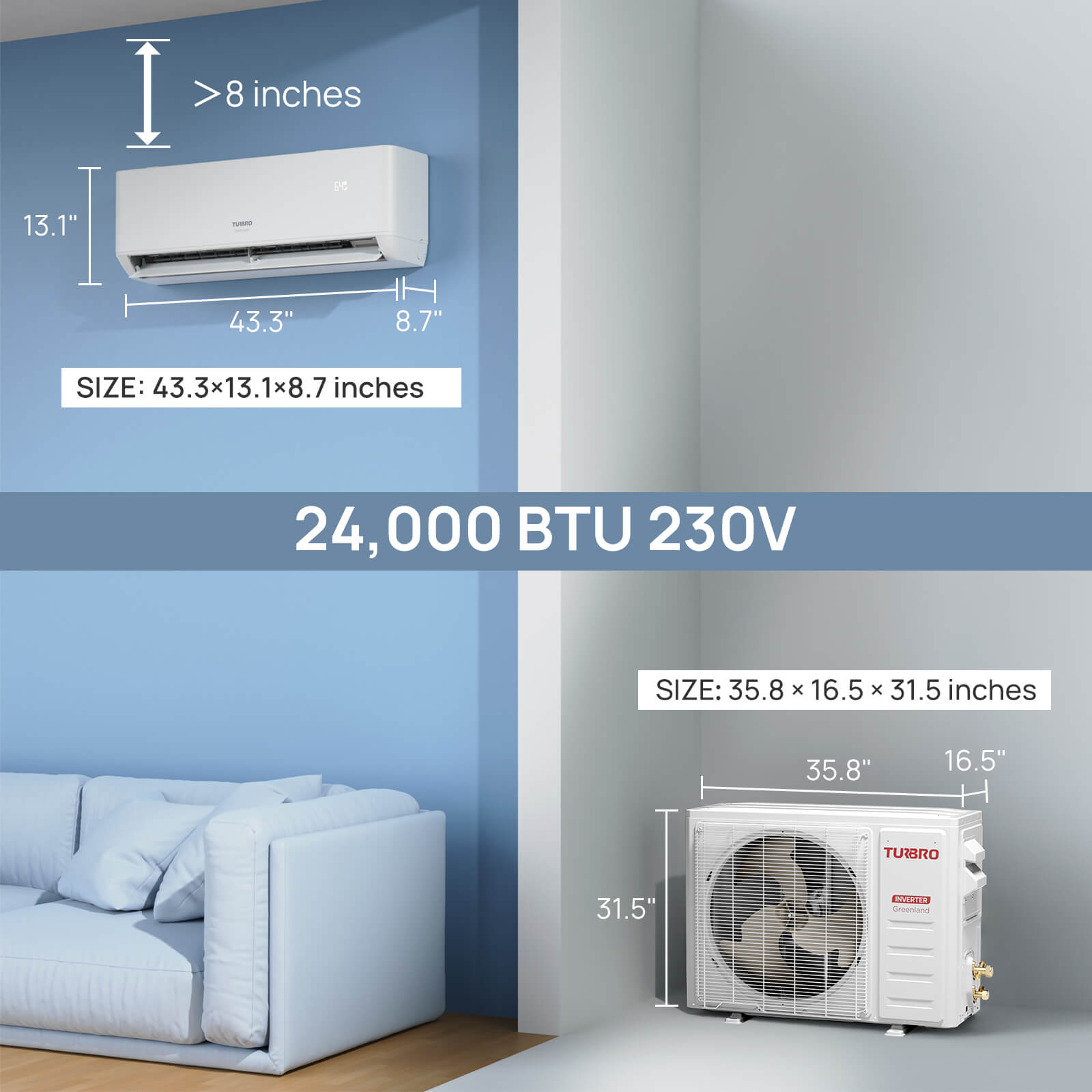 Greenland 24,000 BTU Single Zone Mini Split AC (R454B) – TURBRO, view 7