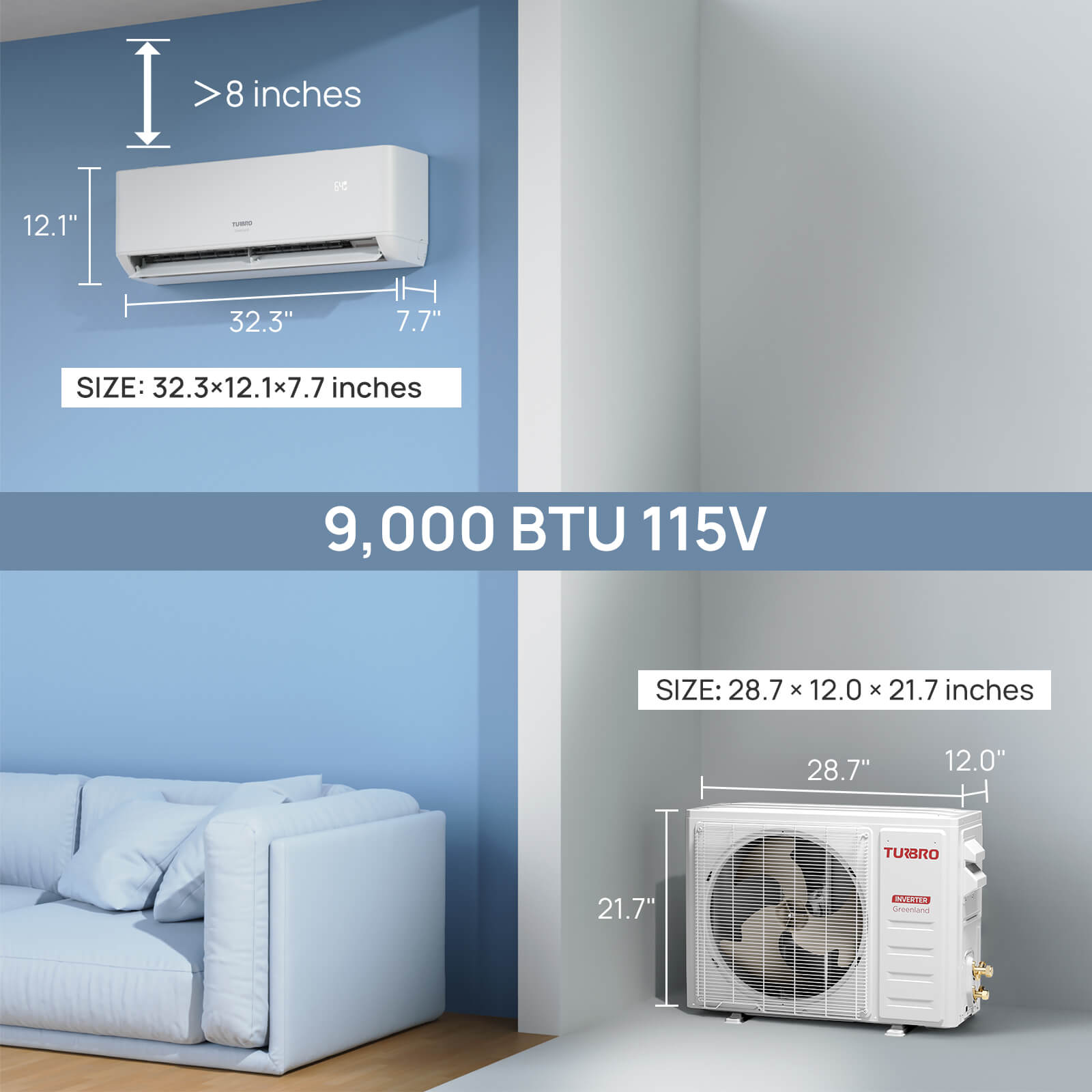 Greenland 9,000 BTU Single Zone Mini Split AC (R454B) – TURBRO, view 9