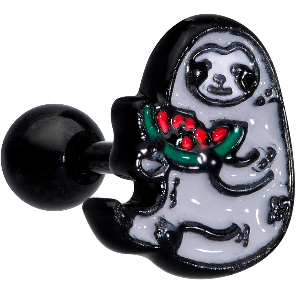 BodyCandy 16G 1/4 Black Watermelon Sloth Cartilage Tragus Earring — main product shot