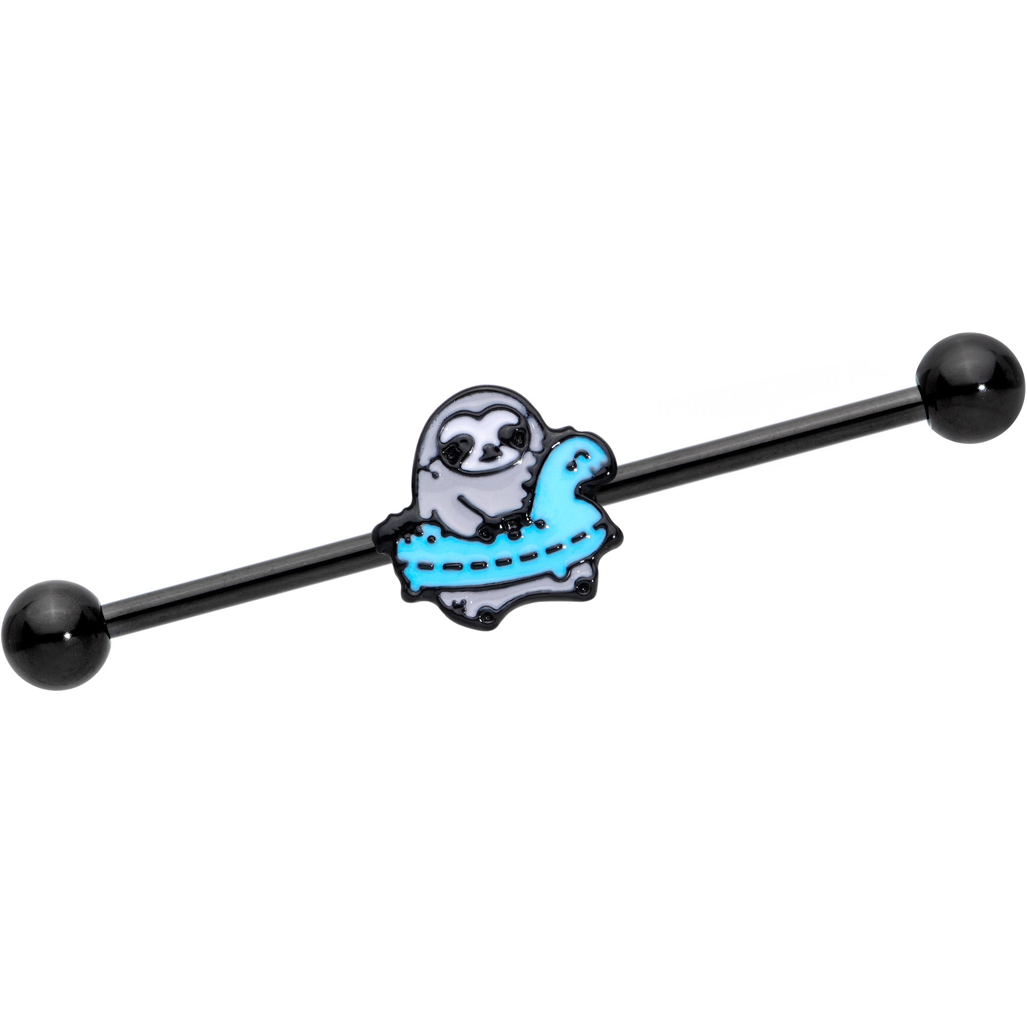 BodyCandy 14G Black Swimming Sloth Industrial Barbell 38mm — main product shot