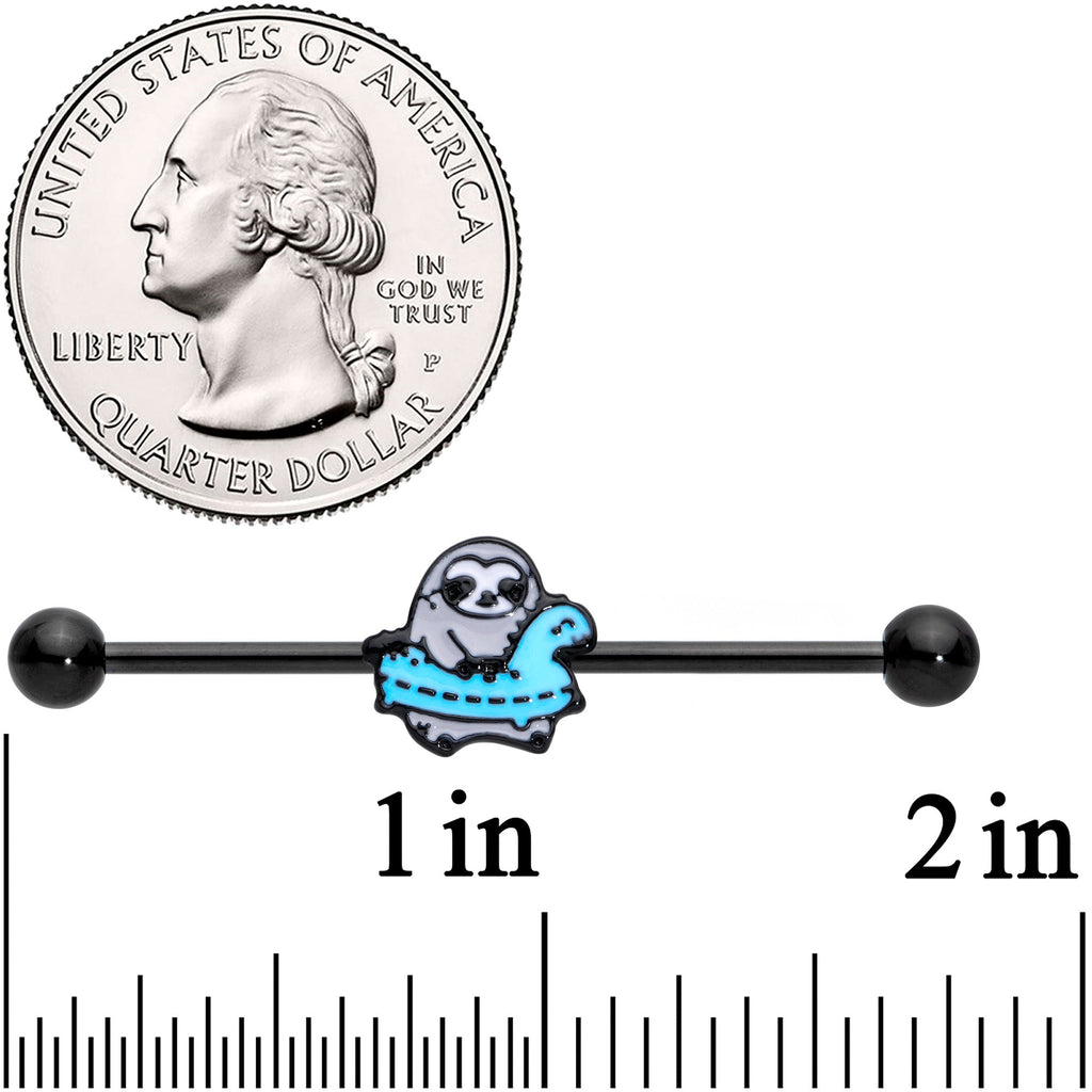 BodyCandy 14G Black Swimming Sloth Industrial Barbell 38mm — detail close-up