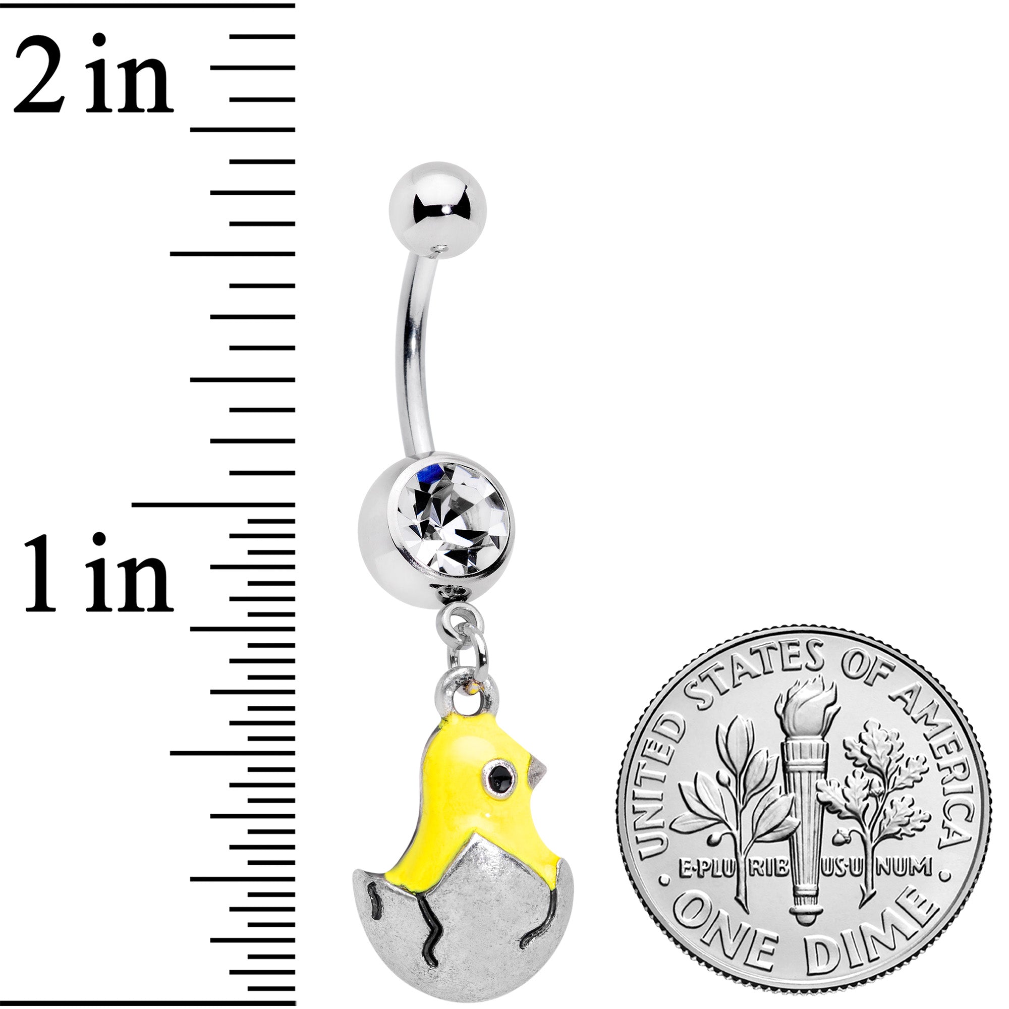 BodyCandy Clear Gem Hatching Easter Chick Dangle Belly Ring — detail close-up