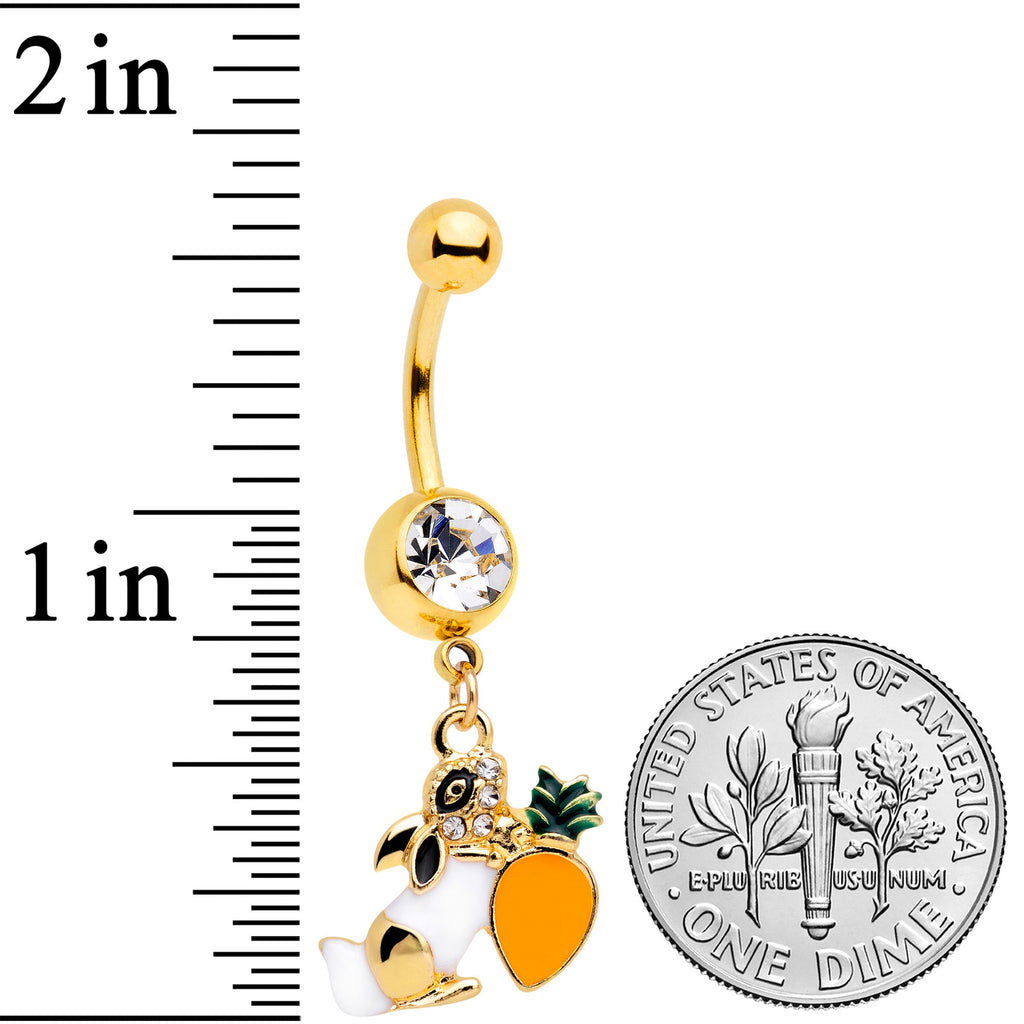 BodyCandy Clear Gem Gold Tone Carrot Bunny Dangle Belly Ring — detail close-up