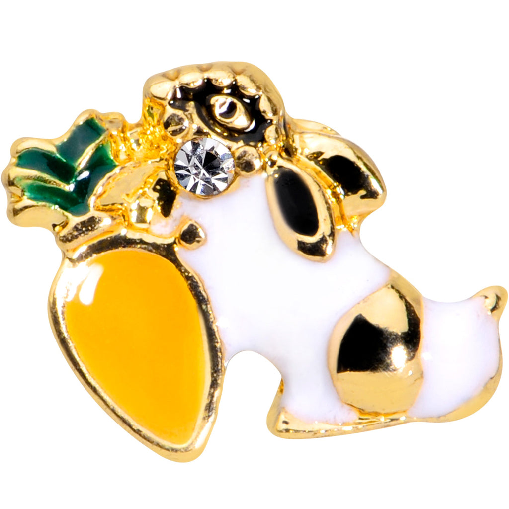 BodyCandy 16G 1/4 Clear Gem Gold Tone Carrot Bunny Rabbit Cartilage Tragus — detail close-up