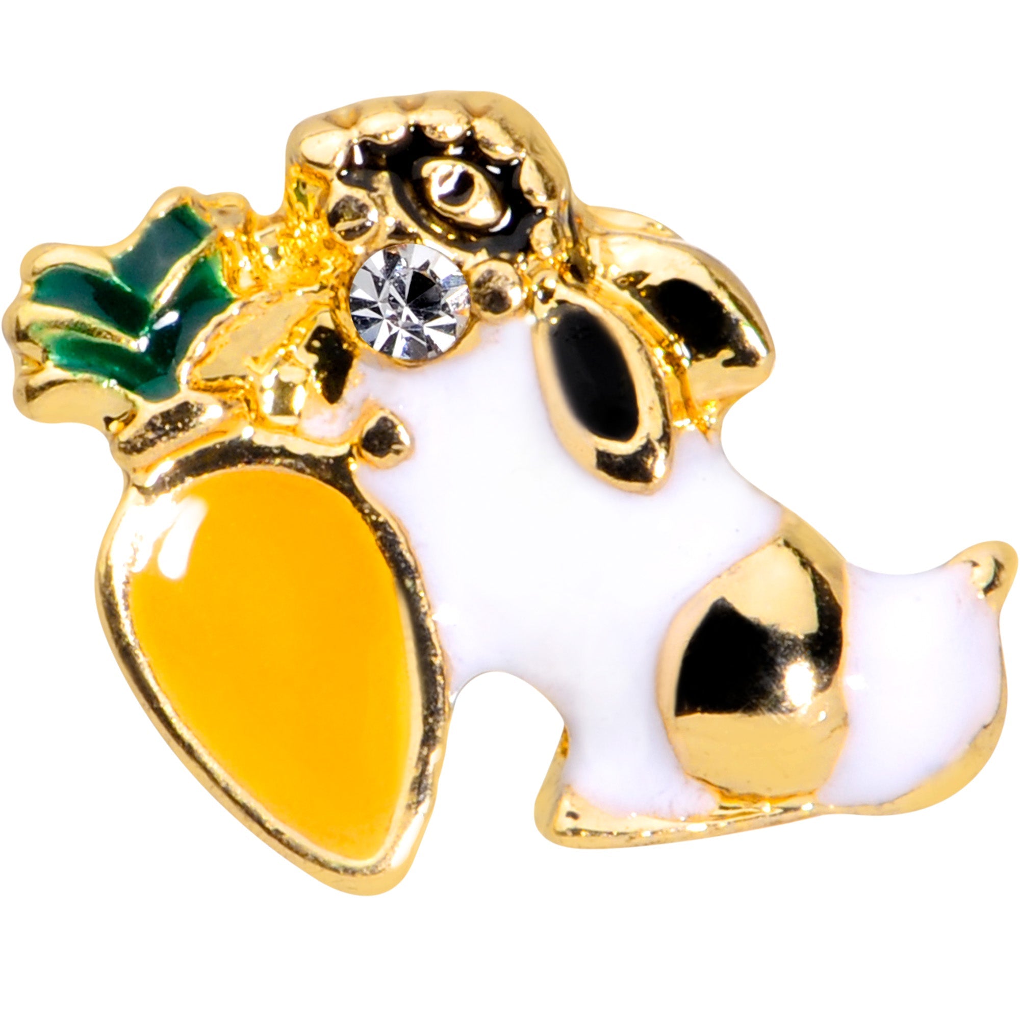 BodyCandy 16G 5/16 Clear Gem Gold Tone Carrot Bunny Labret Monroe Tragus — detail close-up