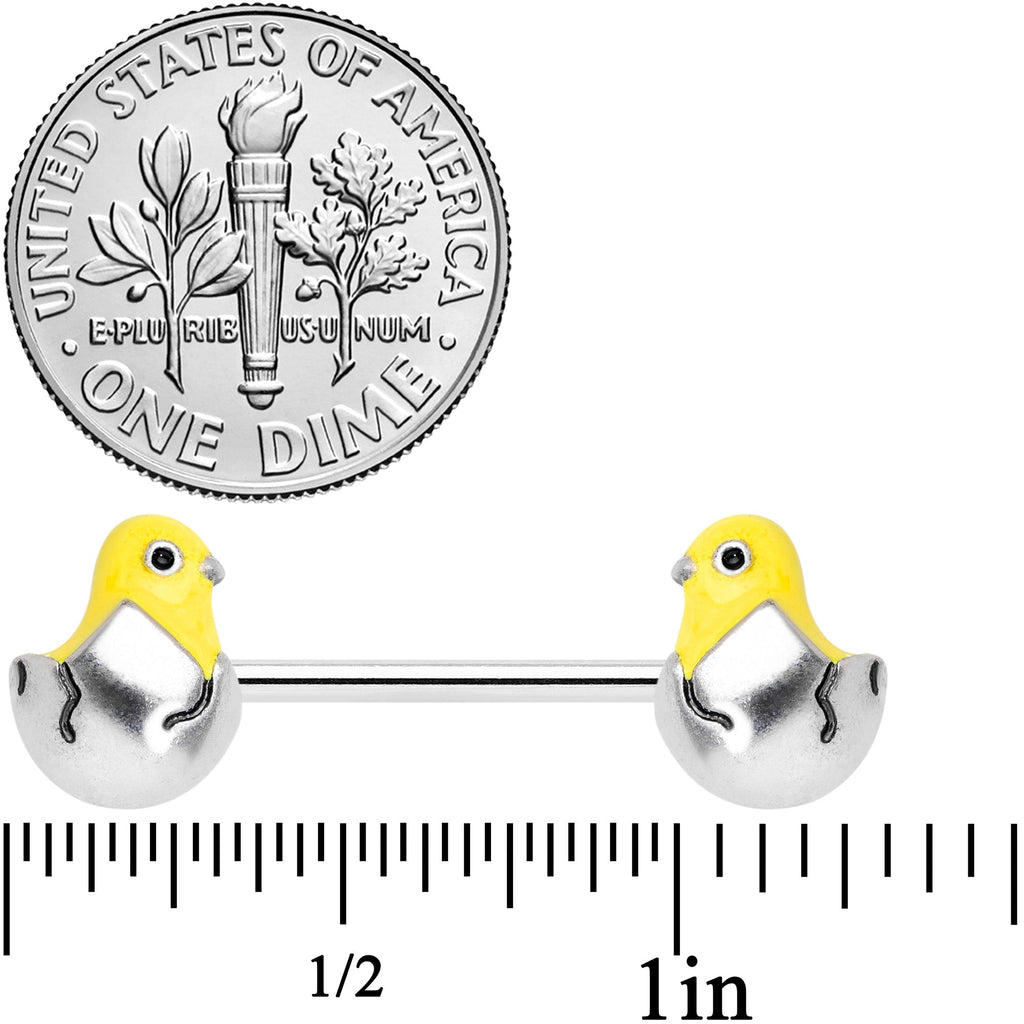 BodyCandy 14G 9/16 Hatching Easter Chick Barbell Nipple Ring Set — detail close-up