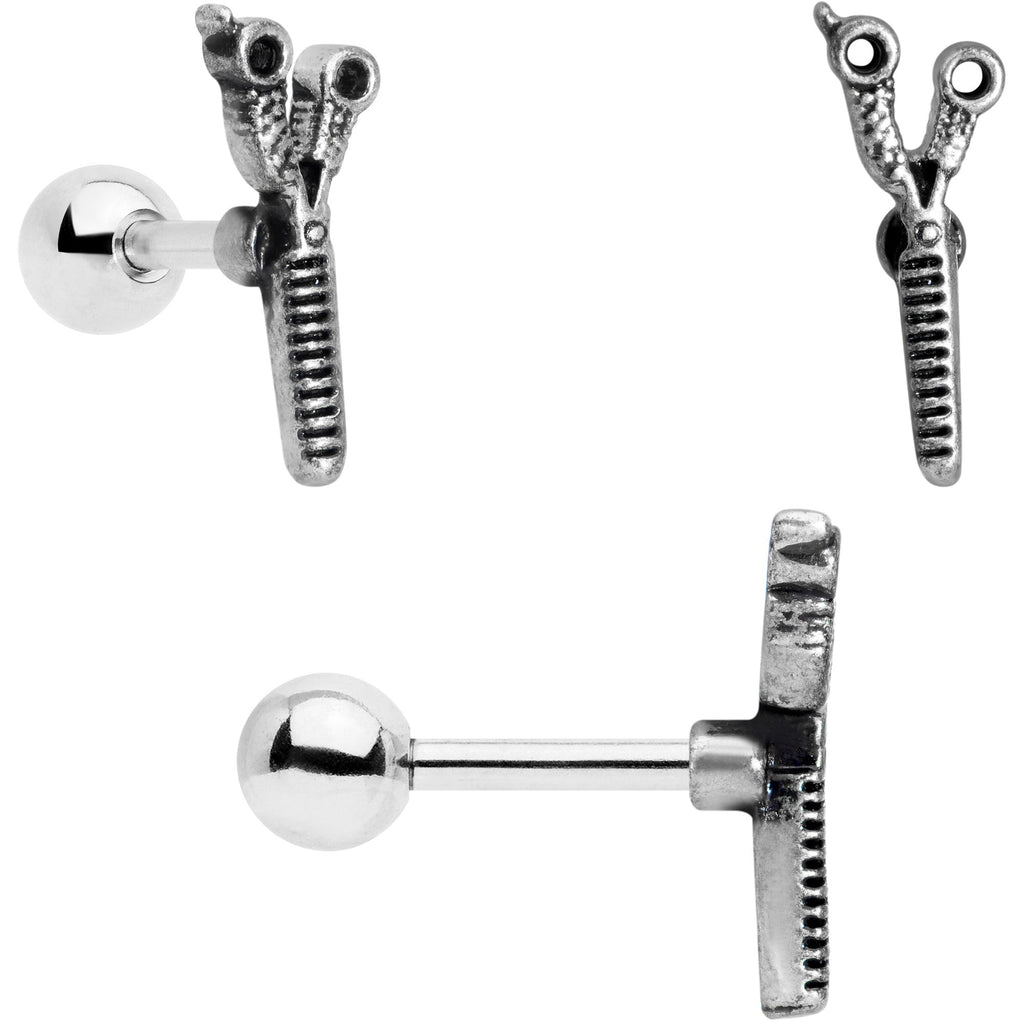 BodyCandy 16G 1/4 Black Gold Tone Scissors Hair Cartilage Tragus Set of 3 — side view