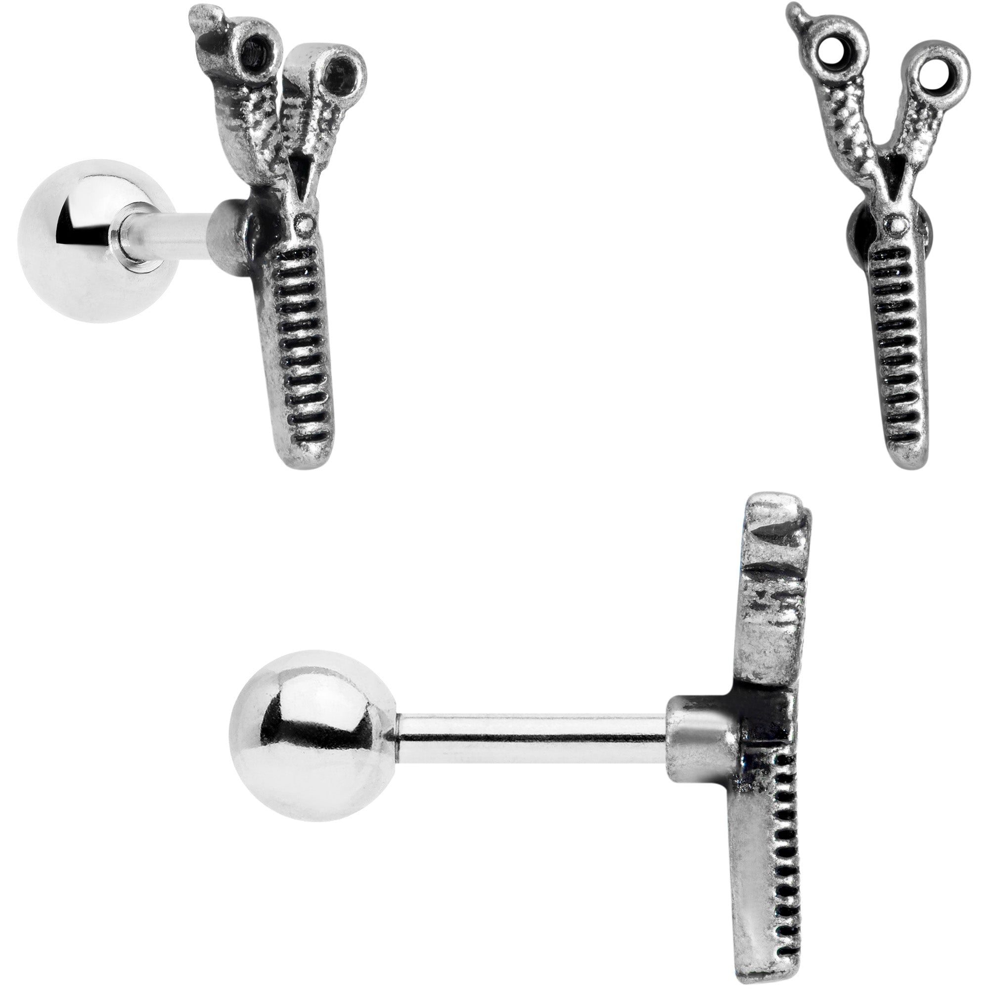 BodyCandy 16G 1/4 Black Gold Tone Scissors Hair Cartilage Tragus Set of 3 — side view