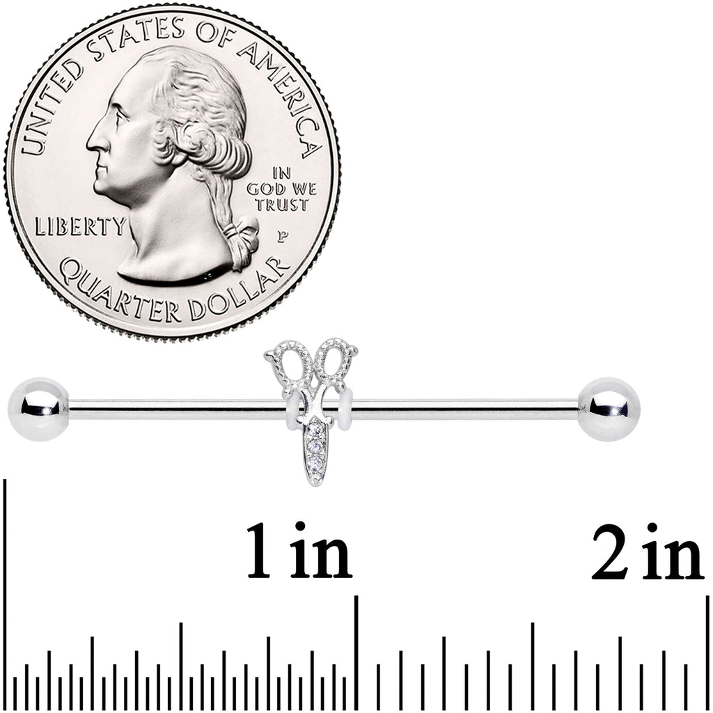BodyCandy 14G Clear Gem Elegant Scissors Industrial Barbell 38mm — detail close-up