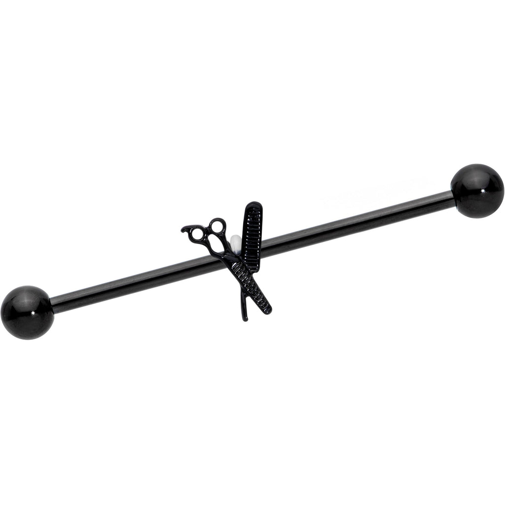 BodyCandy 14G Black Scissors Comb Industrial Barbell 38mm — main product shot