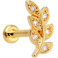 BodyCandy 16G 1/4 Clear CZ Gem Gold Tone Leaf Internally Threaded Labret — main product shot