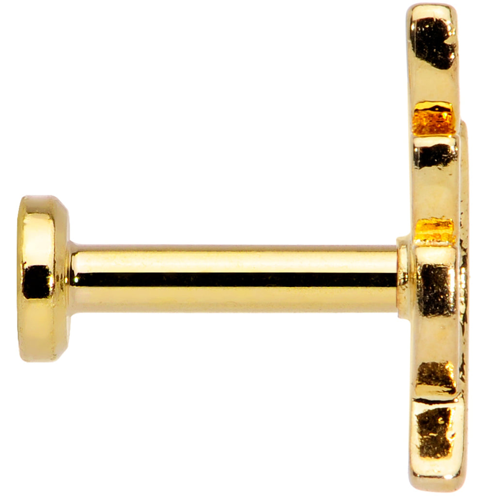 BodyCandy 16G 1/4 Clear CZ Gem Gold Tone Leaf Internally Threaded Labret — lifestyle context