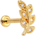 BodyCandy 16G 5/16 Color CZ Gem Gold Tone Leaf Internally Threaded Labret — main product shot