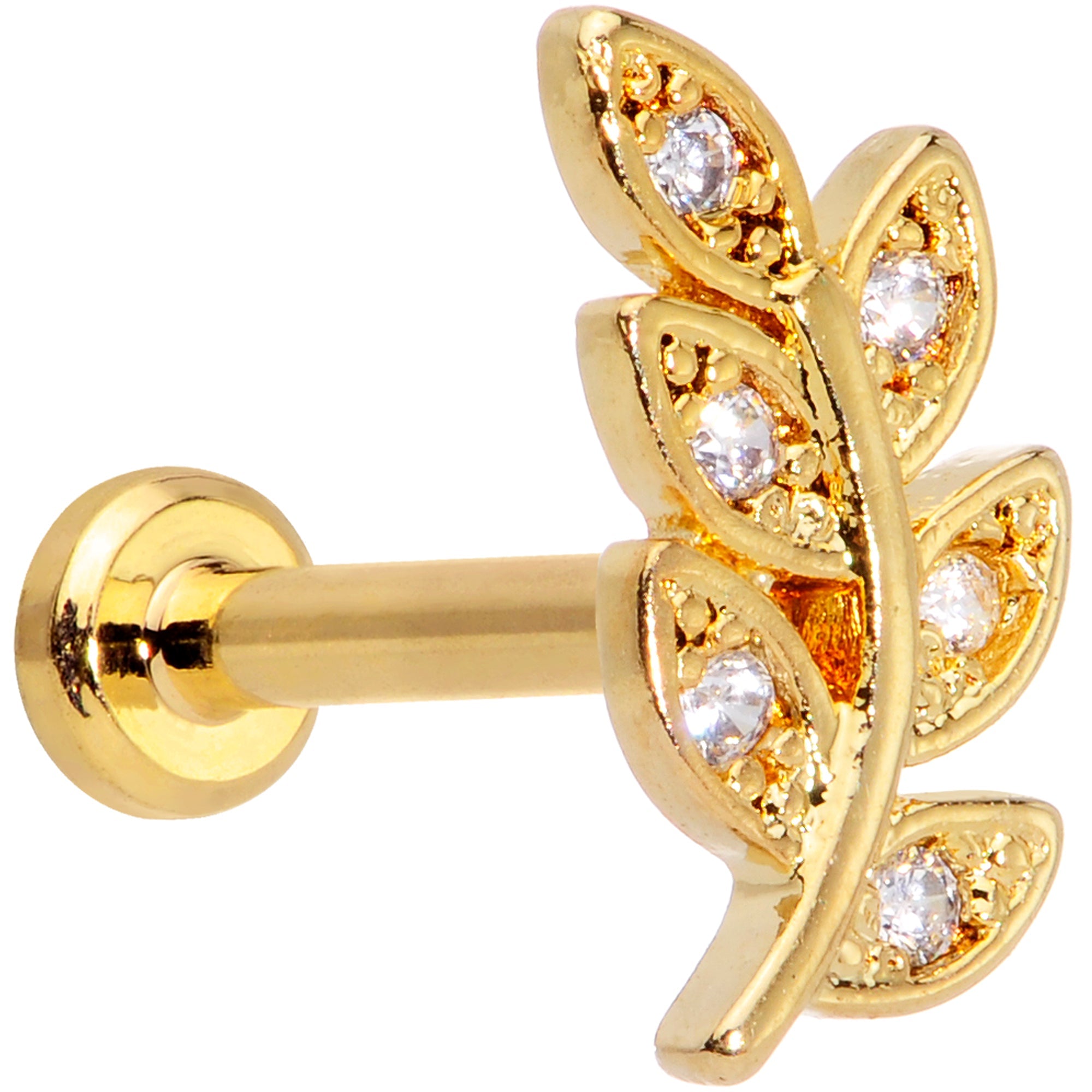 BodyCandy 16G 5/16 Color CZ Gem Gold Tone Leaf Internally Threaded Labret — main product shot
