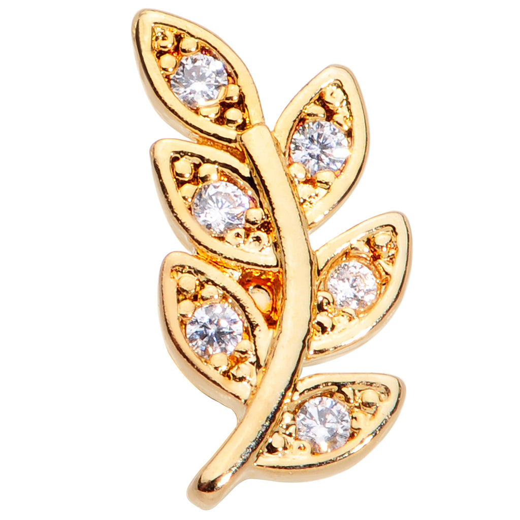 BodyCandy 16G 5/16 Color CZ Gem Gold Tone Leaf Internally Threaded Labret — lifestyle context