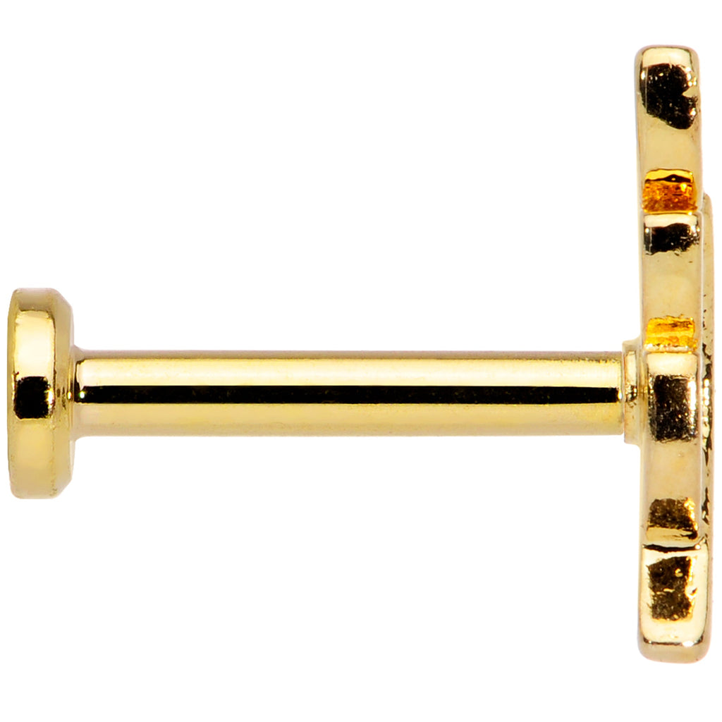 BodyCandy 16G 5/16 Color CZ Gem Gold Tone Leaf Internally Threaded Labret — side view