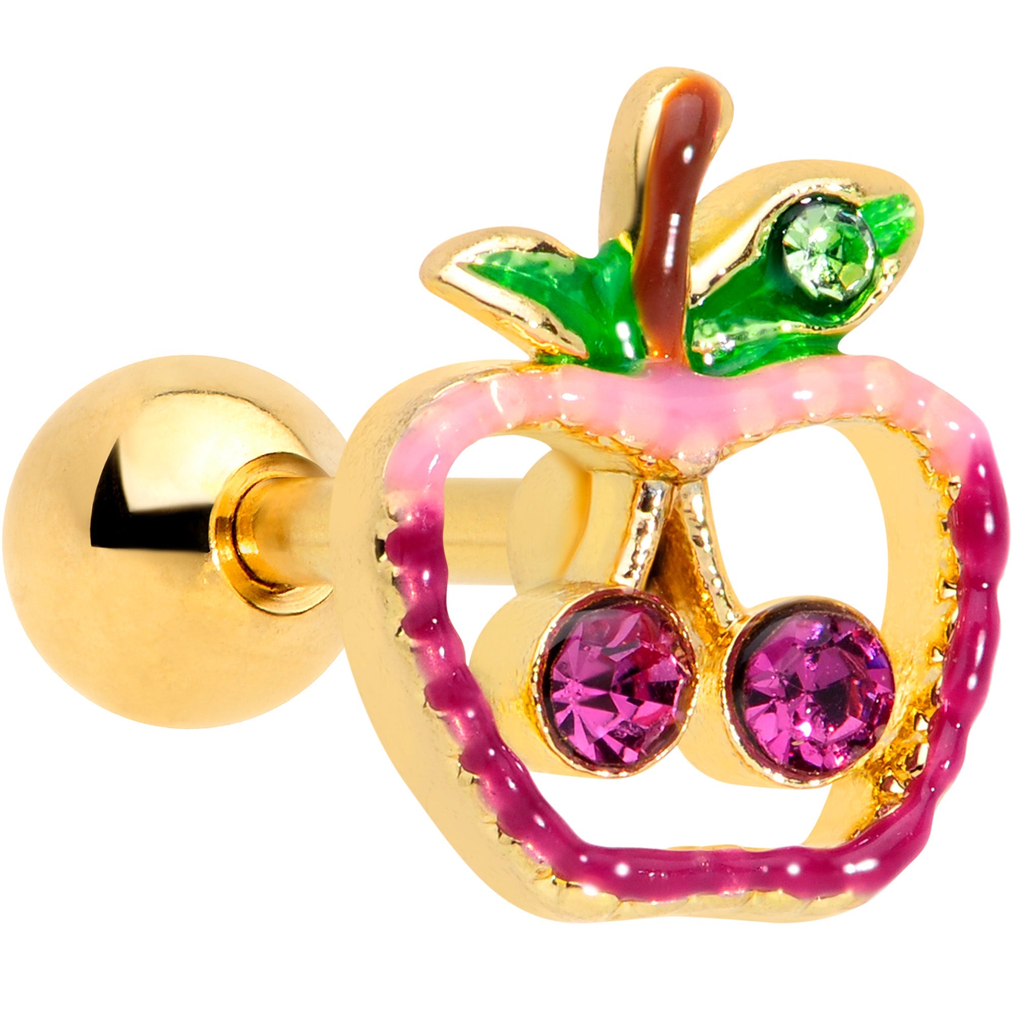 BodyCandy 16G 1/4 Purple Pink Gem Gold Tone Cherry Apple Cartilage Tragus — main product shot