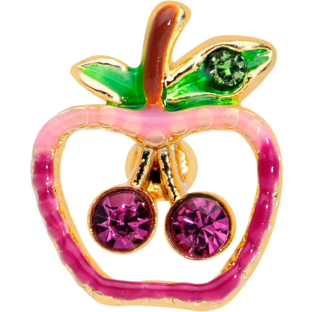 BodyCandy 16G 1/4 Purple Pink Gem Gold Tone Cherry Apple Cartilage Tragus — detail close-up