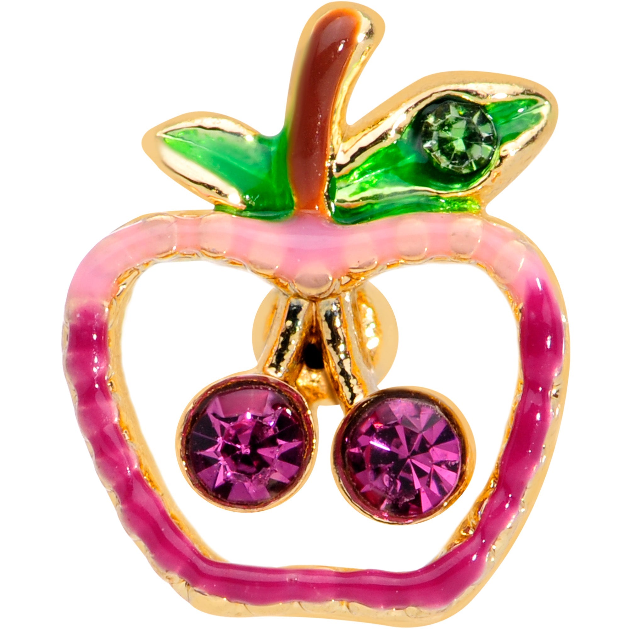 BodyCandy 16G 1/4 Purple Pink Gem Gold Tone Cherry Apple Cartilage Tragus — detail close-up
