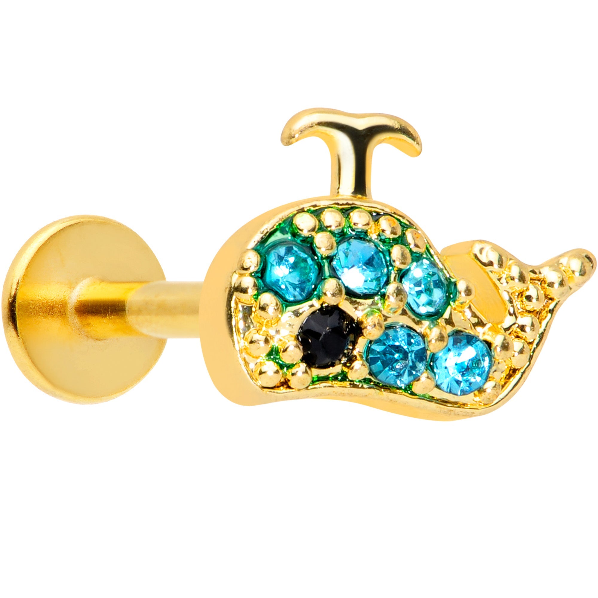 BodyCandy 16G 5/16 Aqua Gem Gold Tone Water Whale Labret Monroe Tragus — main product shot