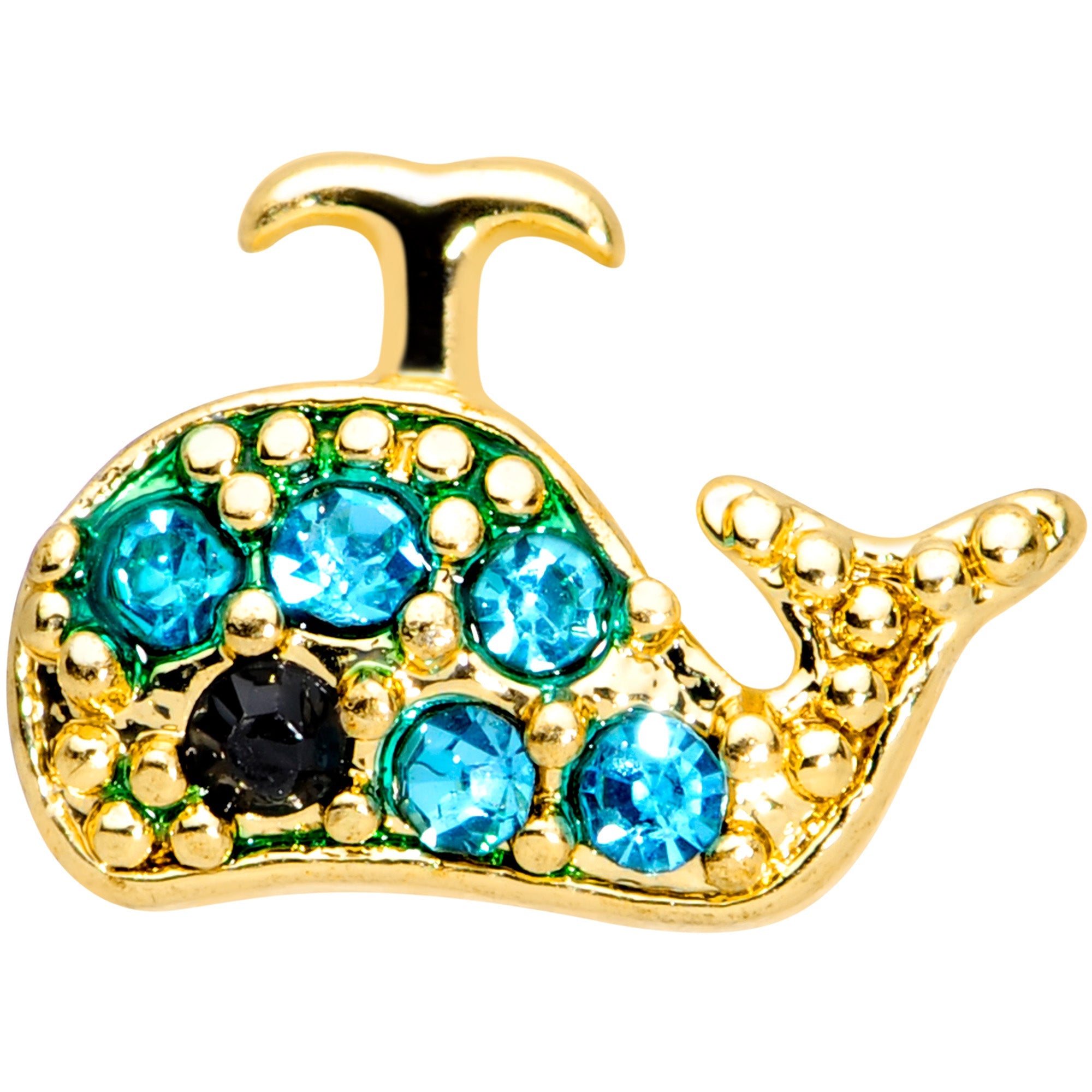 BodyCandy 16G 5/16 Aqua Gem Gold Tone Water Whale Labret Monroe Tragus — detail close-up