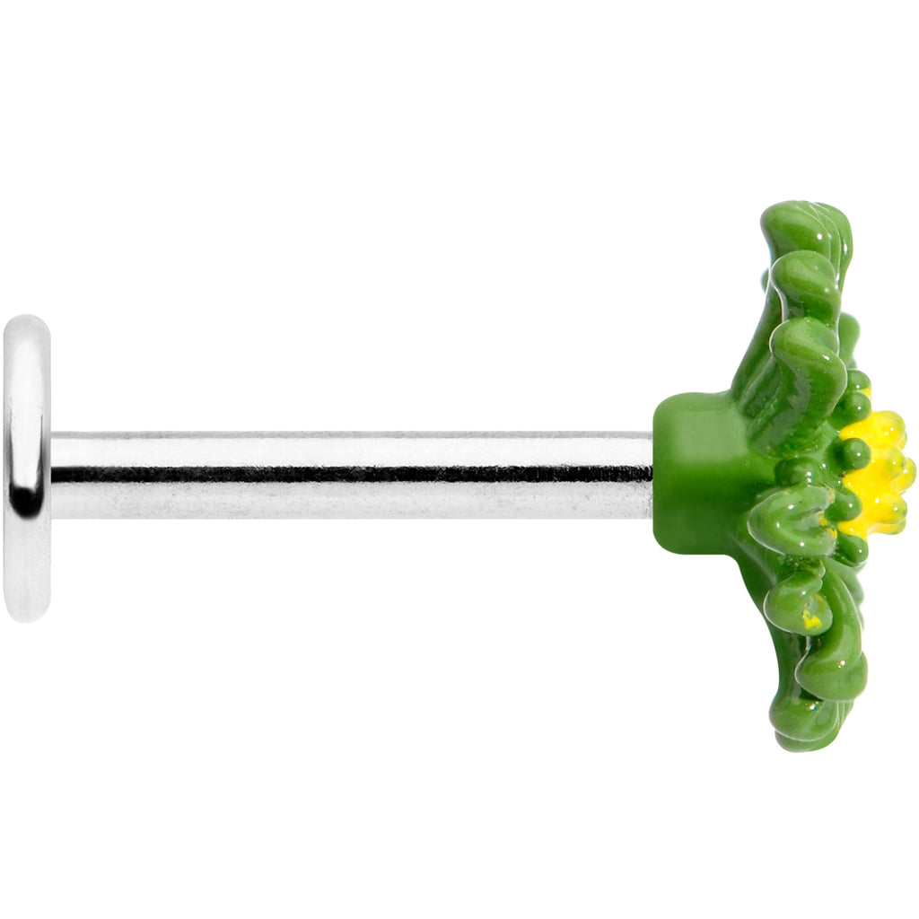 BodyCandy 16G 5/16 Green Daisy Flower Labret Monroe Tragus — side view