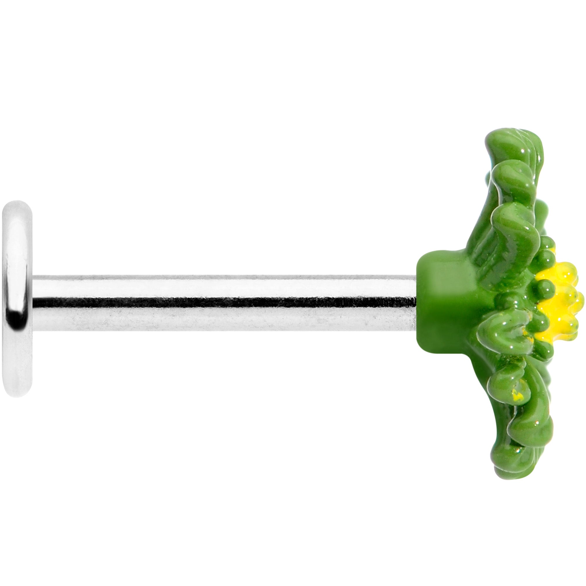 BodyCandy 16G 5/16 Green Daisy Flower Labret Monroe Tragus — side view