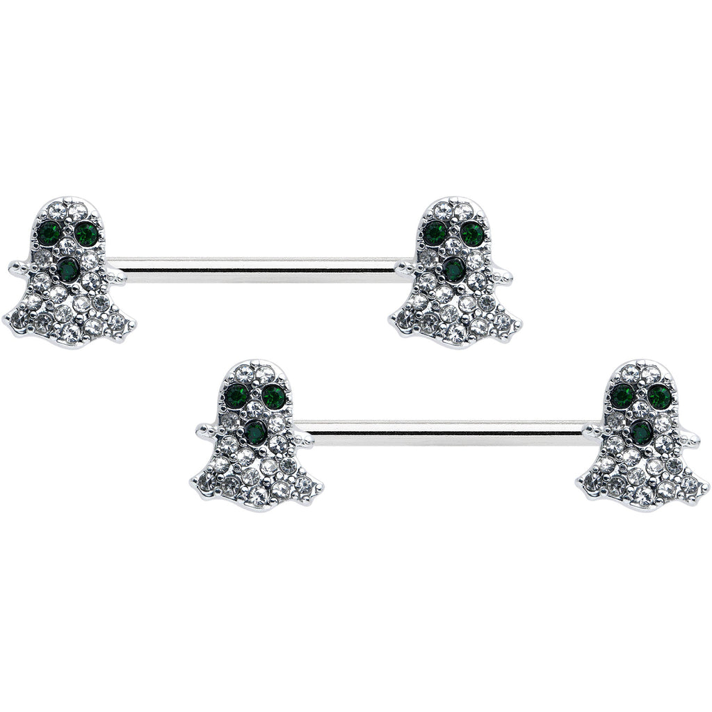 BodyCandy 14G 5/8 Clear Black Gem Scary Ghost Barbell Nipple Ring Set — main product shot